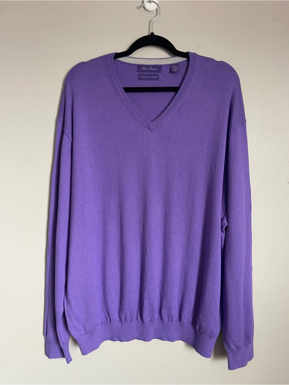 ALAN FLUSSER | Violet Purple Silk Cashmere Cotton Knit V-neck Sweater Sz XXL